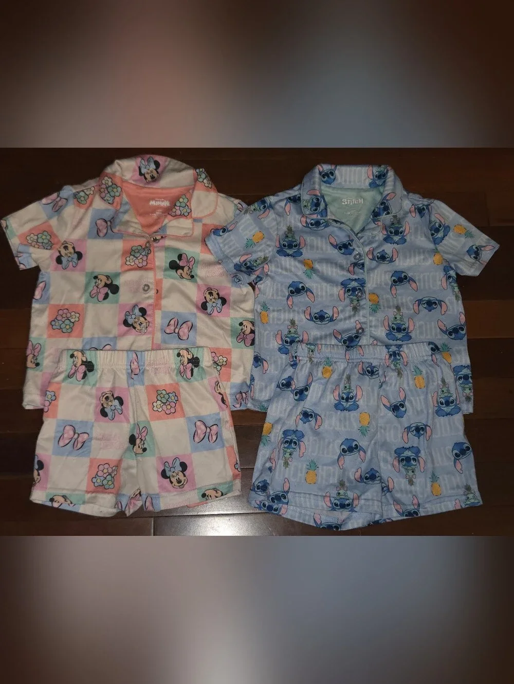 2 Pair Bundle Disney Kids Short Pajama Set - Minnie Mouse Pink & Stitch Blue